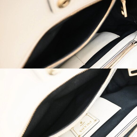 PRADA Logo Bicolor 2Way Shoulder Hand Bag Canvas Leather Black White GHW 76EF513 - Picture 14 of 16